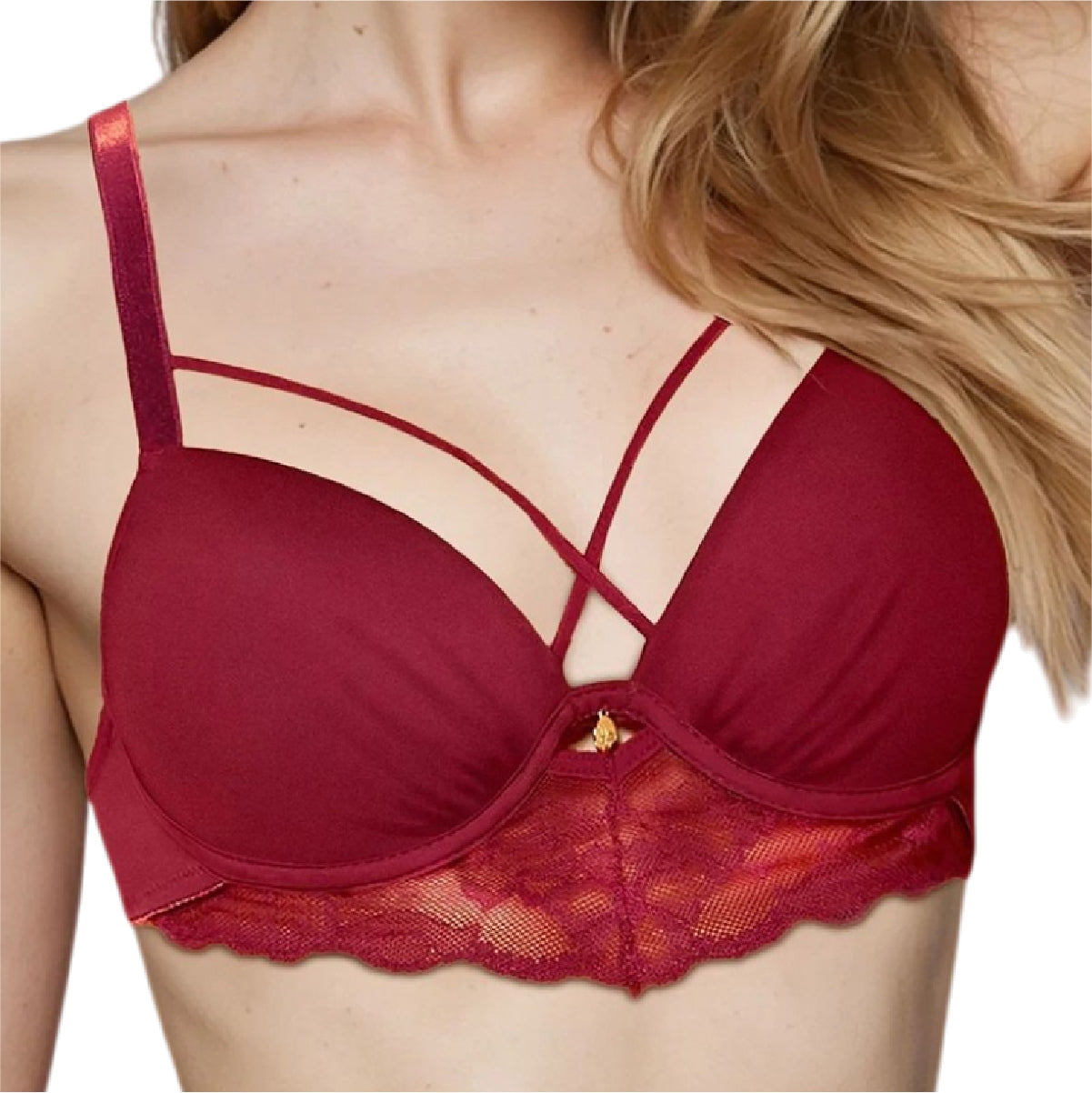 Bra Push Up 20307 Plunge con Encaje y Tiras Decorativas