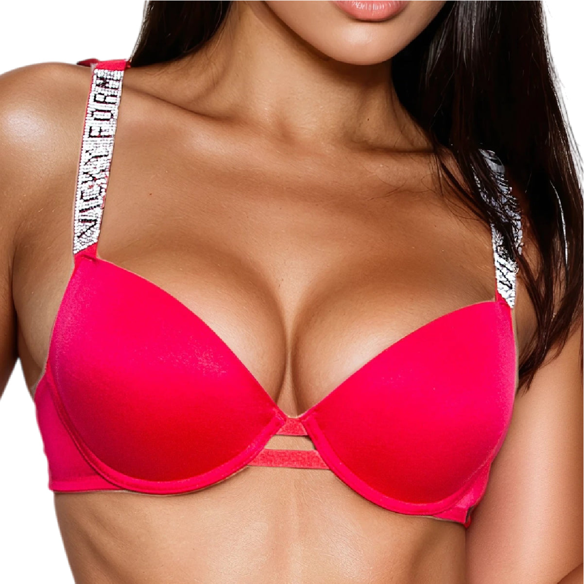 Bra Push Up con copa Lisa Satinado con Tirantes Brillantes de Pedrería
