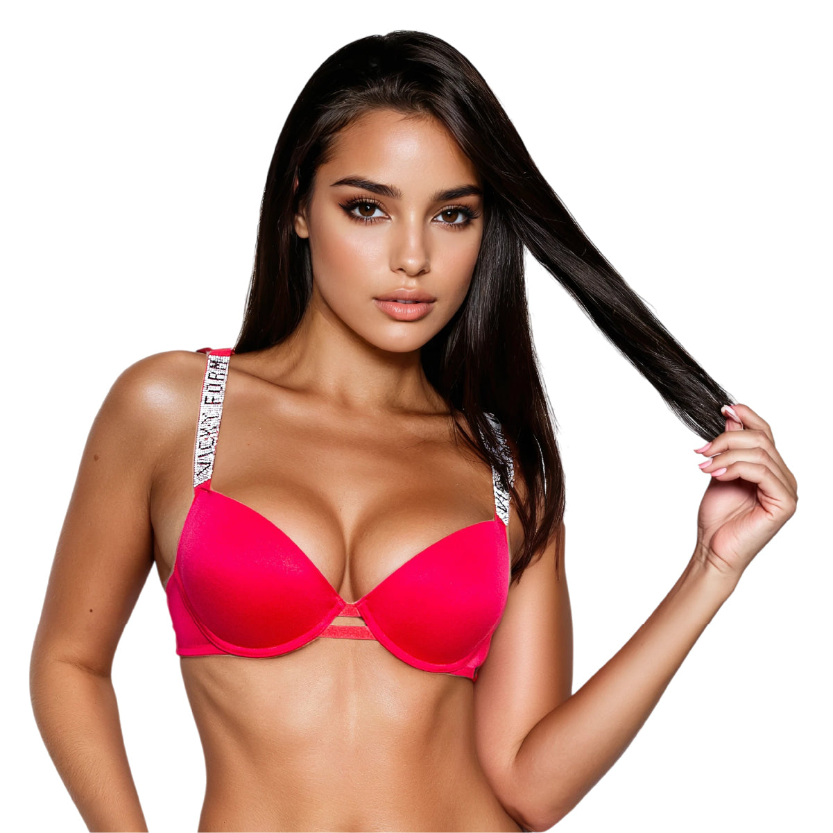 Bra Push Up con copa Lisa Satinado con Tirantes Brillantes de Pedrería